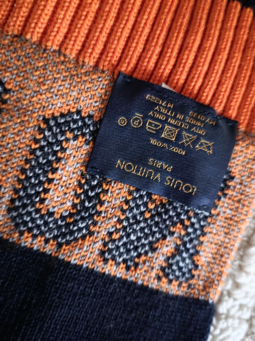 Louis Vuitton Navy and Orange Knit Logo Scarf